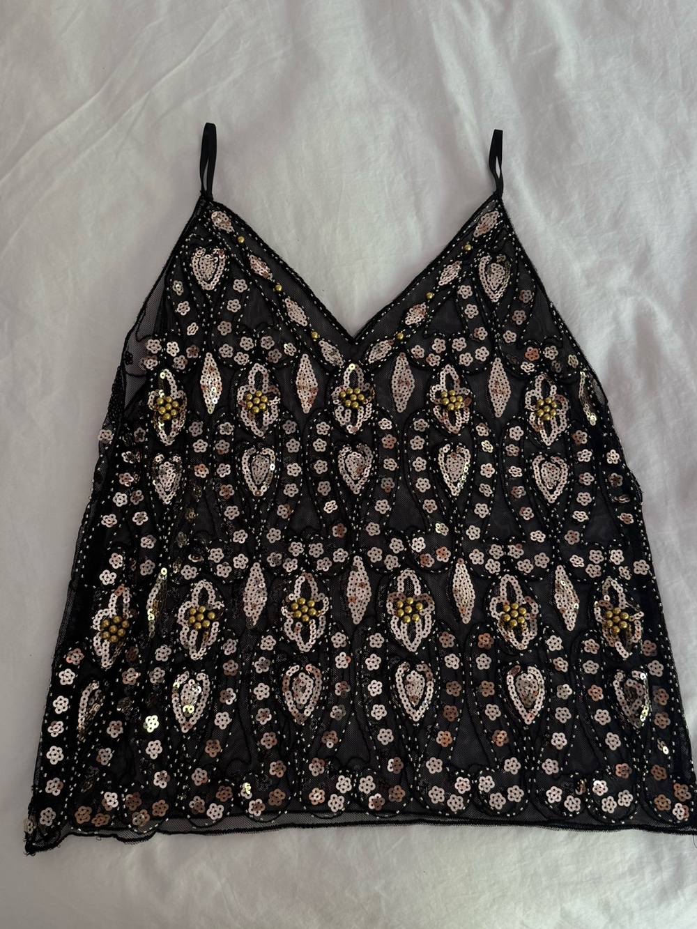 Going Out Black Sequin Embellished V-Neck Tank Top
